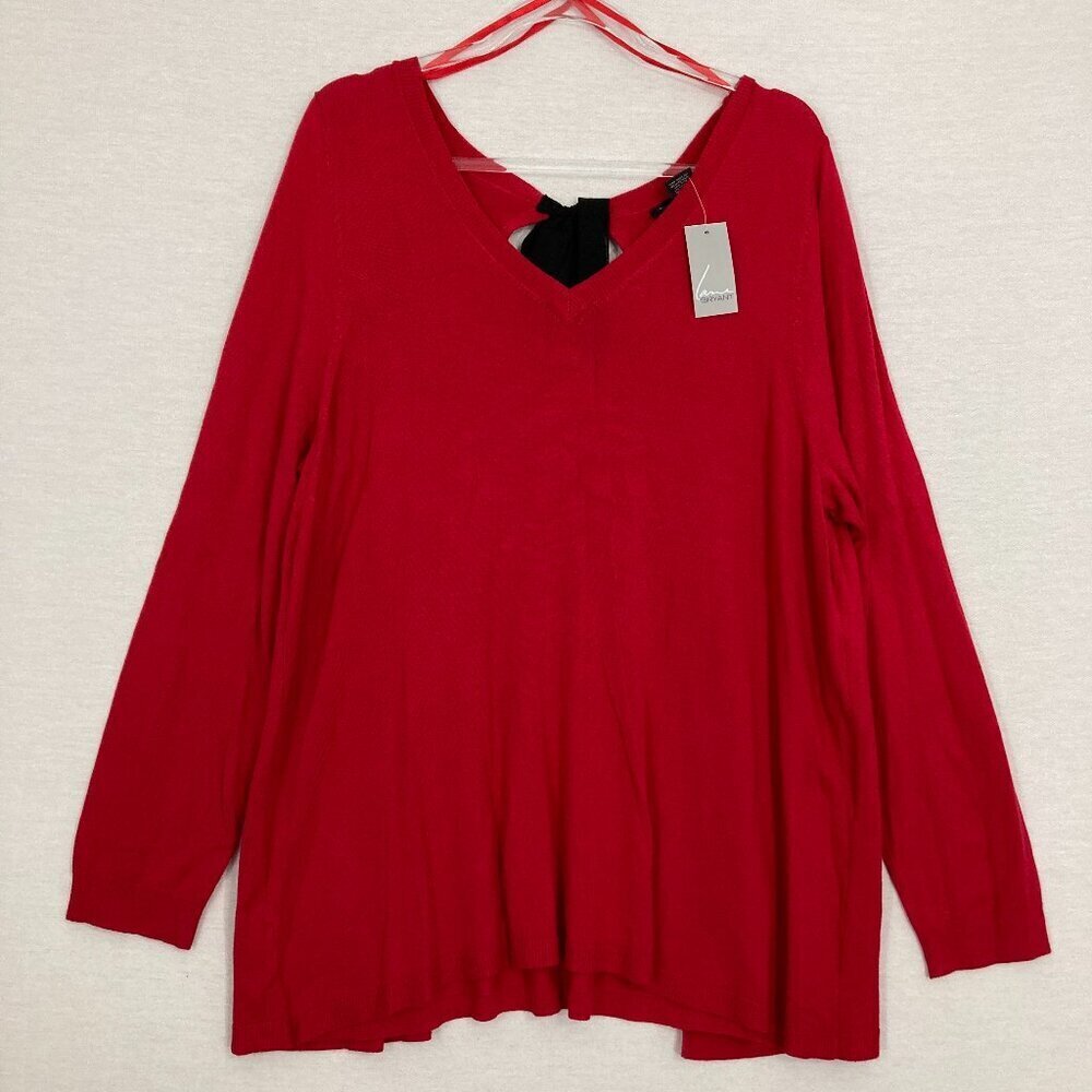 New Lane Bryant Red V Neck Tight Knit Tie Back Pullover Sweater size 18/20